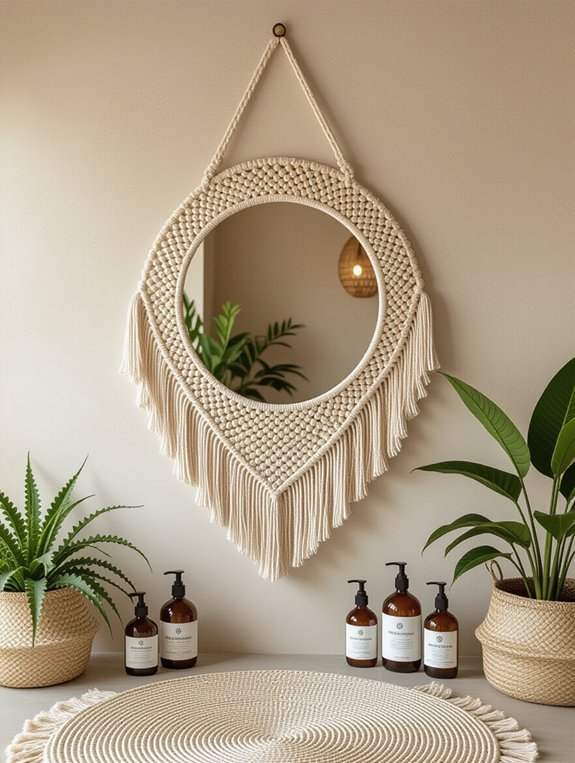 artistic bohemian macrame mirror