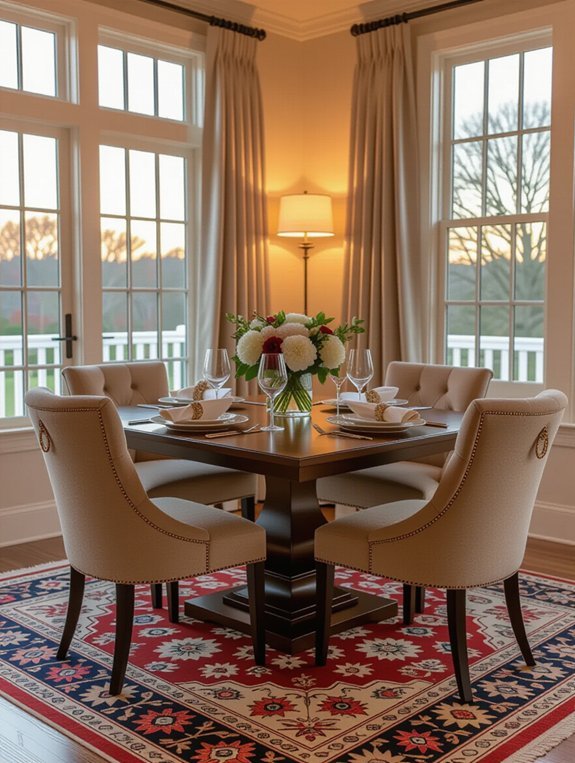 cozy rug enhances dining atmosphere