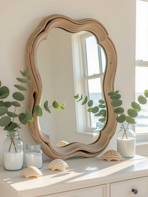 serene coastal driftwood mirror