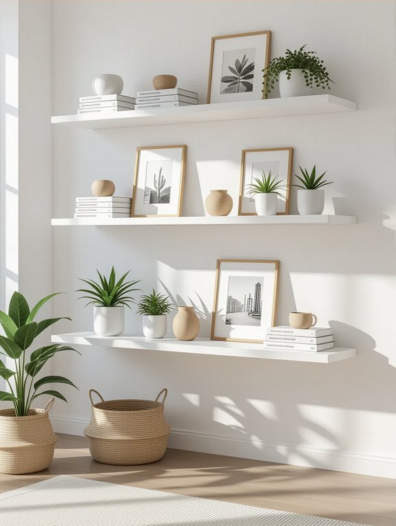 stylish organized floating shelves