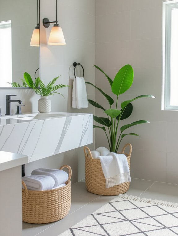textured accents enhance bathrooms