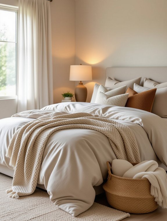 textured pillows and blankets
